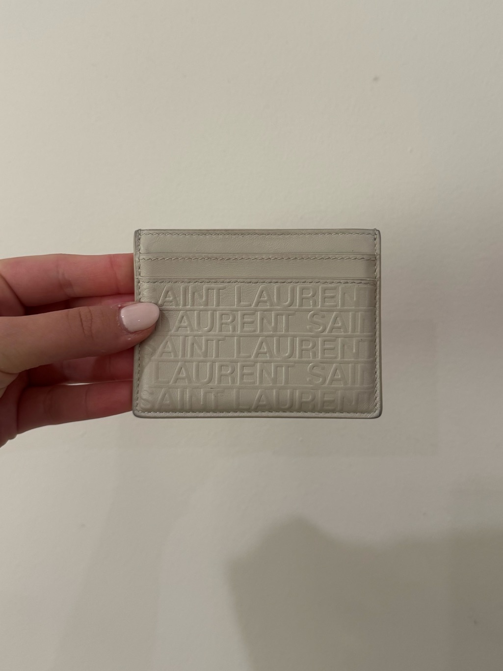 Saint Laurent Embossed Leather Card Holder In Off-White